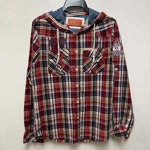 ROLLING PAPER CO BUTTON FRONT HOODED SHIRT Men's Size Small Red Plaid FLannel
